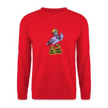 Lila Vogel Skateboard Statement - Unisex Pullover - Rot - Vorne - Alina (178cm) & Michal (187cm)
