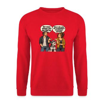 Der muss wissen wer der Chef ist - Unisex Pullover - Rot - Vorne - Alina (178cm) & Michal (187cm)