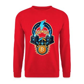 Bitcoin Lightning Kanal Knoten Routing - Unisex Pullover - Rot - Vorne - Alina (178cm) & Michal (187cm)
