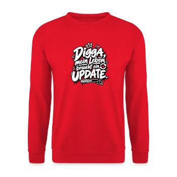 Digga Update Lebensstil Spruch - Unisex Pullover - Rot - Vorne - Alina (178cm) & Michal (187cm)