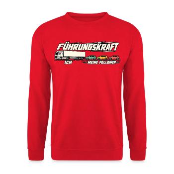 Führungskraft – LKW und meine Follower - Unisex Pullover - Rot - Vorne - Alina (178cm) & Michal (187cm)