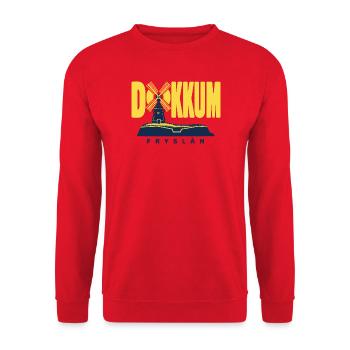 Dokkum  Friesland Windmühle Bollwerk Design - Unisex Pullover - Rot - Vorne - Alina (178cm) & Michal (187cm)