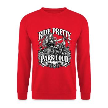 Biker Girl - Ride Pretty Park Loud - Unisex Pullover - Rot - Vorne - Alina (178cm) & Michal (187cm)