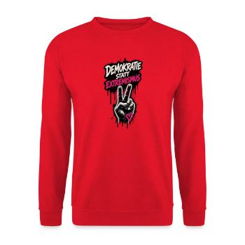 Demokratie statt Extremismus - Unisex Pullover - Rot - Vorne - Alina (178cm) & Michal (187cm)