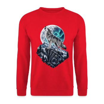Wolf heult vor dem Mond Mondlicht Wolf wilde Tiere - Unisex Pullover - Rot - Vorne - Alina (178cm) & Michal (187cm)