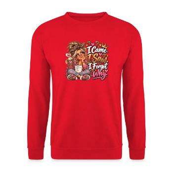 Leopardenkosmos Kaffeezauber - Unisex Pullover - Rot - Vorne - Alina (178cm) & Michal (187cm)