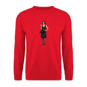 Schwarzes Flapper-Kleid 1920er Chic - Unisex Pullover - Rot - Vorne - Alina (178cm) & Michal (187cm)