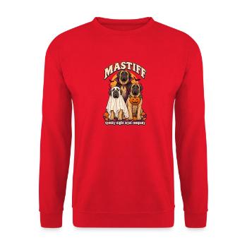Spooky Night Loyal Company – Mastiff-Halloween-Hund - Unisex Pullover - Rot - Vorne - Alina (178cm) & Michal (187cm)