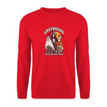 Spooky Night Loyal Company – Windhund Halloween - Unisex Pullover - Rot - Vorne - Alina (178cm) & Michal (187cm)