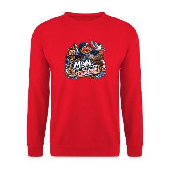MOIN Piratenwitz: Mehr Gerede Gibt's Nicht - Unisex Pullover - Rot - Vorne - Alina (178cm) & Michal (187cm)
