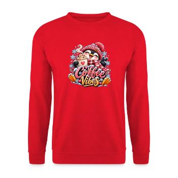Kaffee Vibes Pinguin Winterdesign - Unisex Pullover - Rot - Vorne - Alina (178cm) & Michal (187cm)