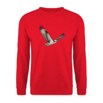 Fischadler im Flug – Greifvogel mit weißem Kopf - Unisex Pullover - Rot - Vorne - Alina (178cm) & Michal (187cm)