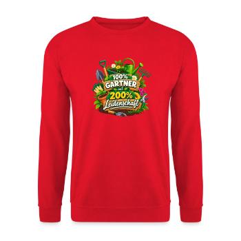 Gärtner mit 200% Leidenschaft - Unisex Pullover - Rot - Vorne - Alina (178cm) & Michal (187cm)