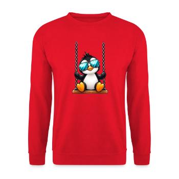 Süßer Pinguin mit Sonnenbrille auf Schaukel - Unisex Pullover - Rot - Vorne - Alina (178cm) & Michal (187cm)
