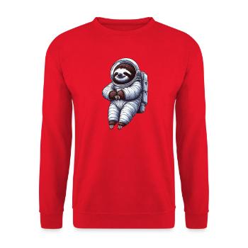 Faultier im Raumanzug – Schwebend - Unisex Pullover - Rot - Vorne - Alina (178cm) & Michal (187cm)