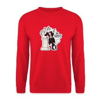 Katzenaristokrat: Die Kühnheit - Unisex Pullover - Rot - Vorne - Alina (178cm) & Michal (187cm)