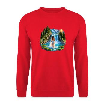 Magischer Wasserfall - Unisex Pullover - Rot - Vorne - Alina (178cm) & Michal (187cm)