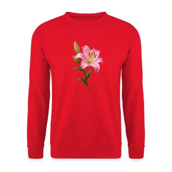 Rosa Lilienblüten-Grafik - Unisex Pullover - Rot - Vorne - Alina (178cm) & Michal (187cm)