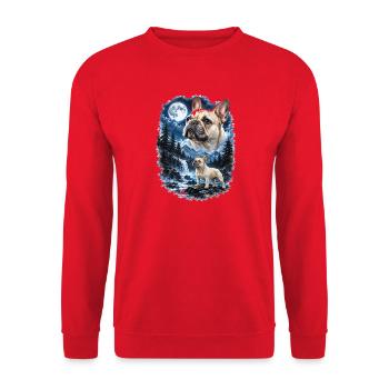  Französische Bulldogge Im Mondschein Bei - Unisex Pullover - Rot - Vorne - Alina (178cm) & Michal (187cm)