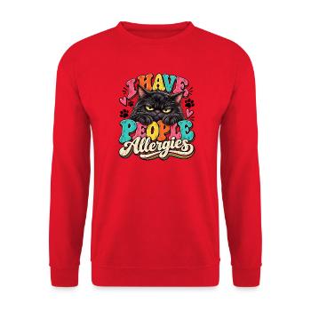 I Have People Allergies Katze Popart - Unisex Pullover - Rot - Vorne - Alina (178cm) & Michal (187cm)