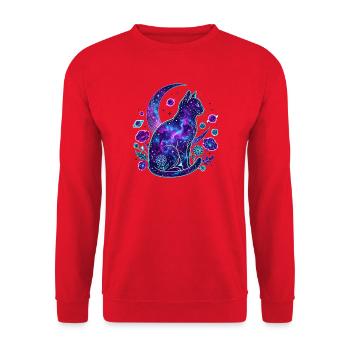 Galaktische Katze im Kosmos - Unisex Pullover - Rot - Vorne - Alina (178cm) & Michal (187cm)