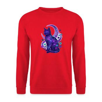 Galaktische Mondkatze - Unisex Pullover - Rot - Vorne - Alina (178cm) & Michal (187cm)