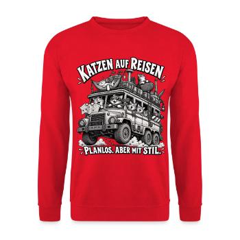 Katzen auf Reisen – Planlos, aber Stil - Unisex Pullover - Rot - Vorne - Alina (178cm) & Michal (187cm)