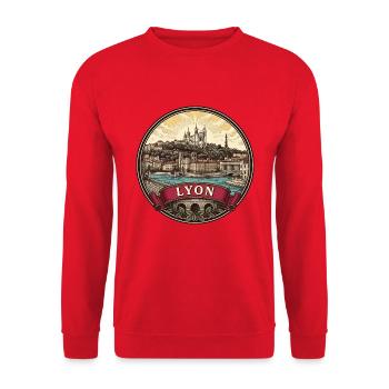Lyon Frankreich Reiseabzeichen Fourvière Basilique Geschenk - Unisex Pullover - Rot - Vorne - Alina (178cm) & Michal (187cm)