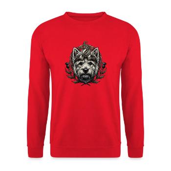 Steampunk-Hund mit Brille und keltischem Knoten - Unisex Pullover - Rot - Vorne - Alina (178cm) & Michal (187cm)