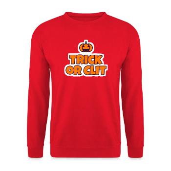 Trick or Clit Halloween Sticker - Unisex Pullover - Rot - Vorne - Alina (178cm) & Michal (187cm)