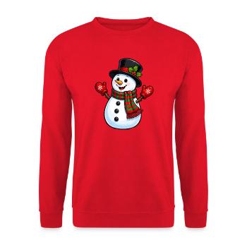 Winterlicher Schneemann mit Schal und Hut - Unisex Pullover - Rot - Vorne - Alina (178cm) & Michal (187cm)