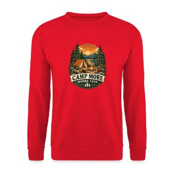 Camp More Worry Less Camping Szene - Unisex Pullover - Rot - Vorne - Alina (178cm) & Michal (187cm)