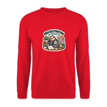 Prokrastination in Progress Cartoon - Unisex Pullover - Rot - Vorne - Alina (178cm) & Michal (187cm)