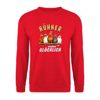 HÜHNER machen GLÜCKLICH - Unisex Pullover - Rot - Vorne - Alina (178cm) & Michal (187cm)