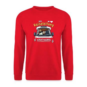 Camping Die Reiseleitung sitzt rechts - Unisex Pullover - Rot - Vorne - Alina (178cm) & Michal (187cm)