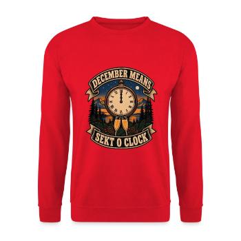 December Means Sekt O Clock Sekt Silvester - Unisex Pullover - Rot - Vorne - Alina (178cm) & Michal (187cm)