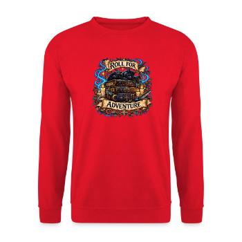 Roll for Adventure – Zauberkatze auf Büchern - Unisex Pullover - Rot - Vorne - Alina (178cm) & Michal (187cm)