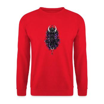 Mystische schwarze Katze mit Monden und Kristallen - Unisex Pullover - Rot - Vorne - Alina (178cm) & Michal (187cm)