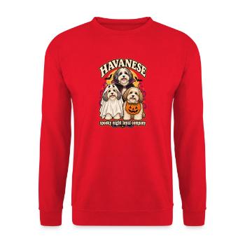 Spooky Night Loyal Company – Havanesisches Halloween - Unisex Pullover - Rot - Vorne - Alina (178cm) & Michal (187cm)