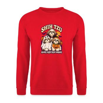 Spooky Night Loyal Company – Shih Tzu Halloween - Unisex Pullover - Rot - Vorne - Alina (178cm) & Michal (187cm)