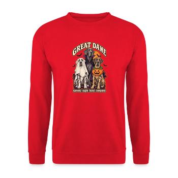 Spooky Night Loyal Company – Deutsche Dogge Halloween - Unisex Pullover - Rot - Vorne - Alina (178cm) & Michal (187cm)