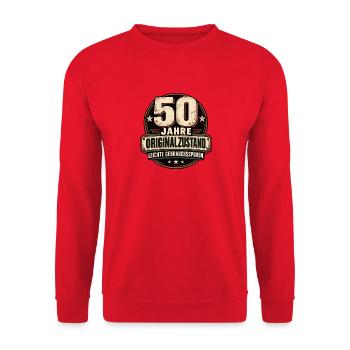50 Jahre – Originalzustand Gebrauchsspuren - Unisex Pullover - Rot - Vorne - Alina (178cm) & Michal (187cm)