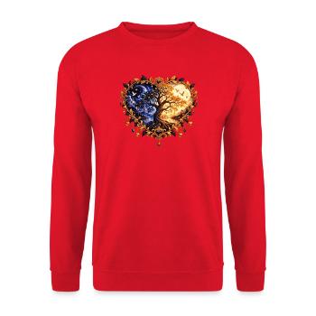 Herzbaum Tag Nacht Harmonie - Unisex Pullover - Rot - Vorne - Alina (178cm) & Michal (187cm)