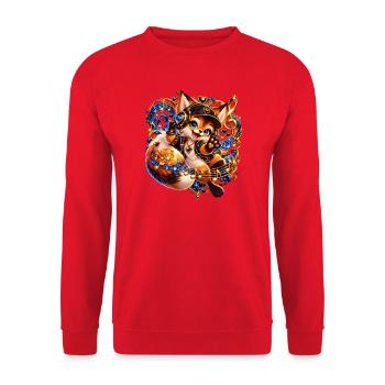 Fuchs DJ Neon Herz Groove - Unisex Pullover - Rot - Vorne - Alina (178cm) & Michal (187cm)