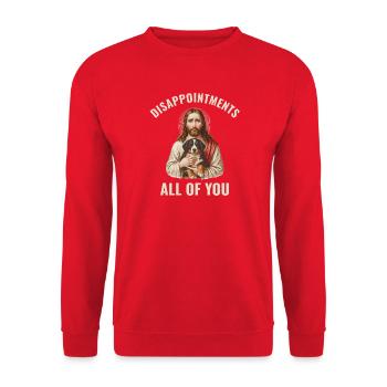 Disappointments Jesus mit Berner Sennenhund - Unisex Pullover - Rot - Vorne - Alina (178cm) & Michal (187cm)