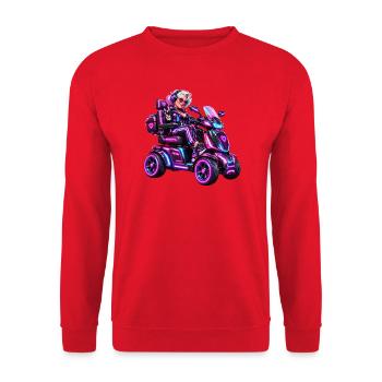Cyberpunk & Zukunfts-Sci-Fi-Mobilroller - Unisex Pullover - Rot - Vorne - Alina (178cm) & Michal (187cm)