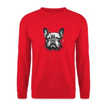  Französische Bulldogge Mit Zigarre Im Markanten - Unisex Pullover - Rot - Vorne - Alina (178cm) & Michal (187cm)