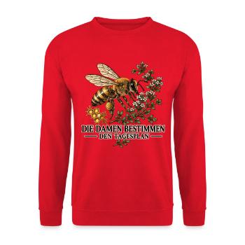 Die Damen bestimmen den Tagesplan – Imkerei - Unisex Pullover - Rot - Vorne - Alina (178cm) & Michal (187cm)