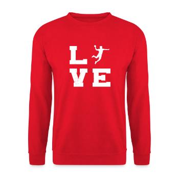 Geschenkidee für den Handballspieler mit Ballsport - Unisex Pullover - Rot - Vorne - Alina (178cm) & Michal (187cm)