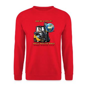 Archimedes – Gebt mir einen Stapler - Unisex Pullover - Rot - Vorne - Alina (178cm) & Michal (187cm)